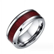 Men's Promise Rings Wedding Band His and Hers Couple Red Wood Grain Ring Ring Heart Grain Titanium Ring Set Wood Couple Ring Steel Rings Size 6
